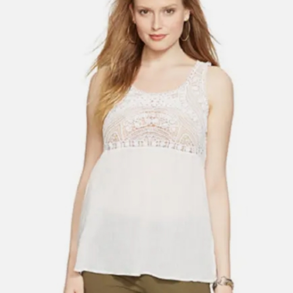 LAUREN RALPH WHITE COTTON  CROCHET TOP BLOUSE Xl